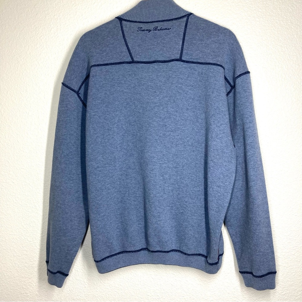 Tommy Bahama Mens Sweater Large Blue Half-Zip Red Stripes Cotton - Picture 8 of 13